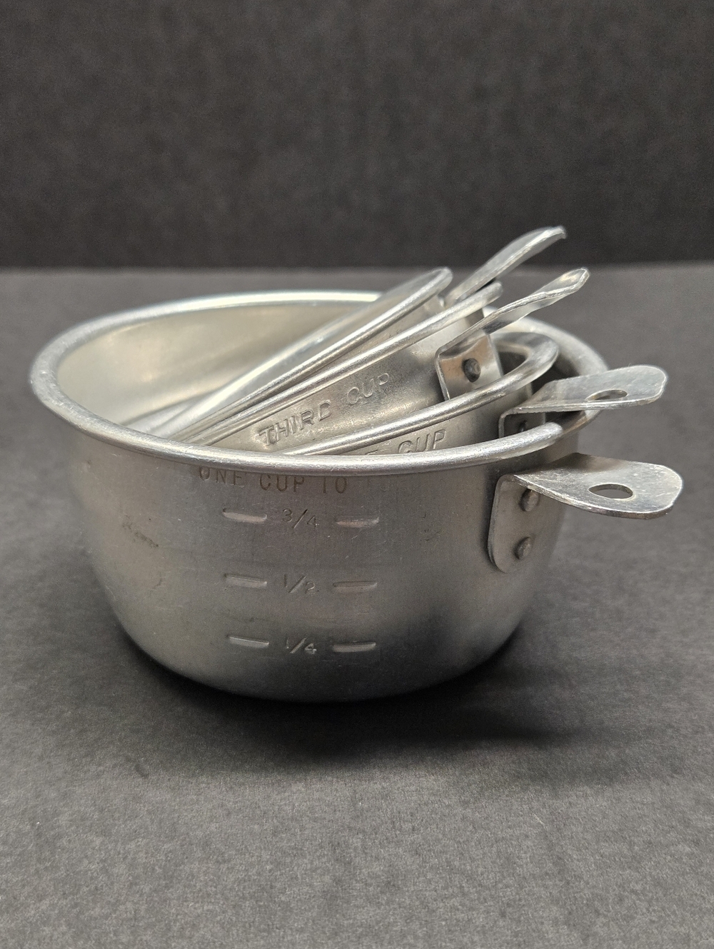 Measuring Cup Set of 4 Vintage Aluminum 1 Cup 1/2 Cup 1/3 Cup 1/4 Cup Vintage